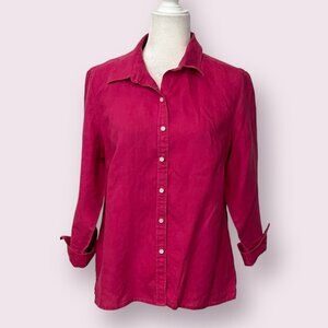 Talbots Women's Top Button Down Shirt Pink Linen Size 12P Long Sleeve